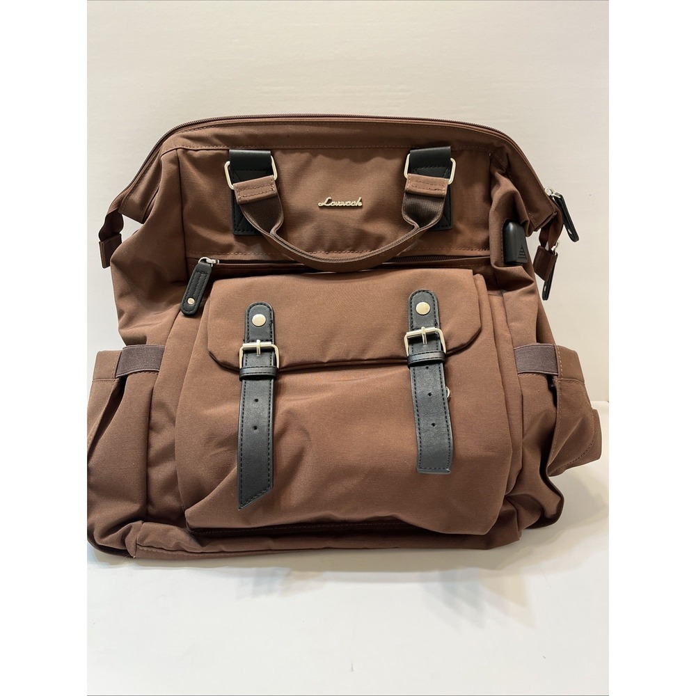 Lovevook Laptop Backpack Brown Black Accents  Zippers Pockets Canvas Lined